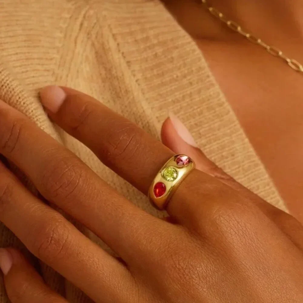 Gorjana Band Ring Nova Gold Plated Crystal Citrus Mix Ring Sz.7 - Picture 2 of 10